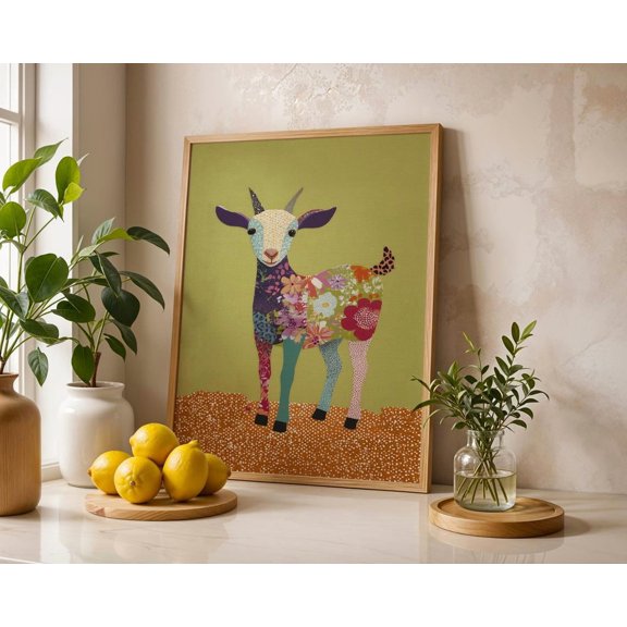 Baby Goat Poster Wall Artcolorful Farm Animal Cozy Kitchen Decor Poster Wall Art For Decor Present , Poster Print Only
