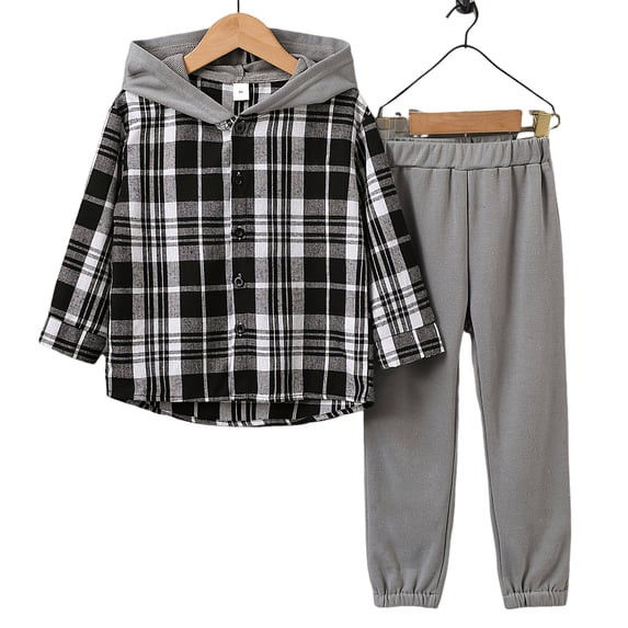 Baby Golf Outfit Cotton Boys Clothes Shorts Sets Plaid Short Sleeve Hooded Button Shirt and Jogger Shorts for Kids Summer Outfits