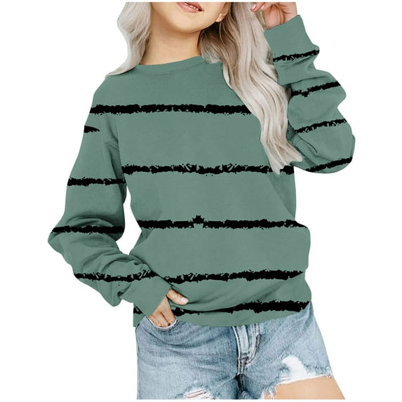 Baby Gril Full Sleeve Shirt Girls Crewneck Oversized Sweatshirt Kids Fashion Long Sleeve Pullover Tops 1-12 Years Baby Gril Full Sleeve Shirt Green 11-12T