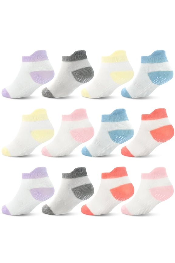 Toddler Grip Socks - 12 Pairs Baby Non Slip Socks Cute Toddler Socks for 0-5 Years Girls Boys