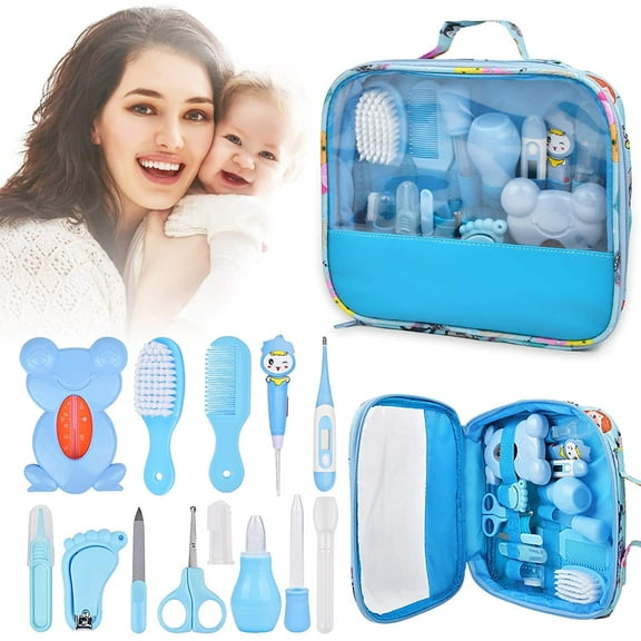 Baby Grooming and Healthcare Kit, 13 in 1 Baby Care Products, Baby Stuff Shower Gifts for Newborn, Fahrenheit Thermometer, Nail Clippers Trimmer Set, Comb Brush, Nursery Care Kit，Blue