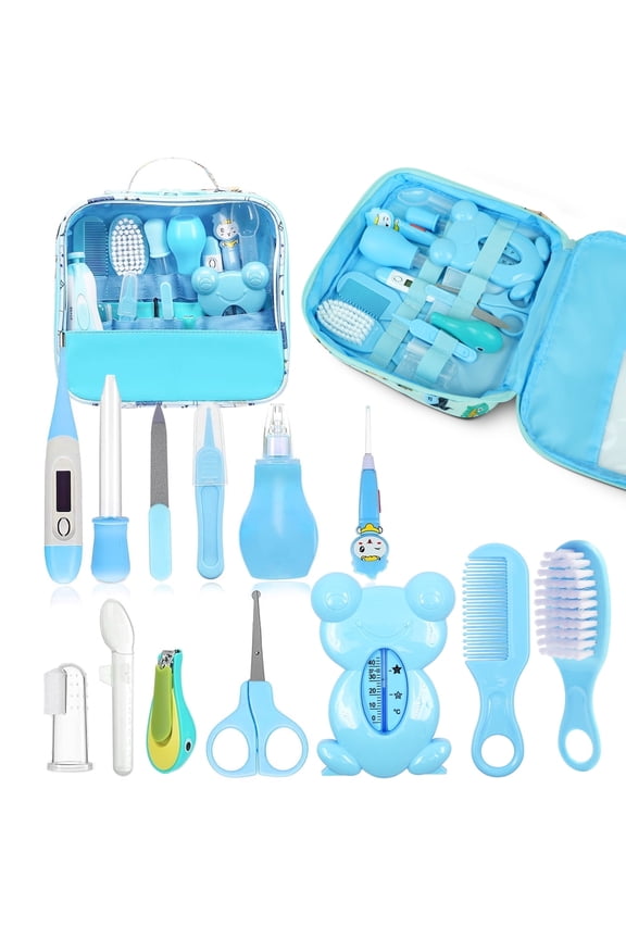 Baby Grooming Kit,BUSATIA 13 in 1 Infant Safety Care Set with Hair Brush Comb Nail Clipper Nasal Aspirator,Baby Essentials Kit for Newborn Girls Boys-Blue Baby Grooming kit