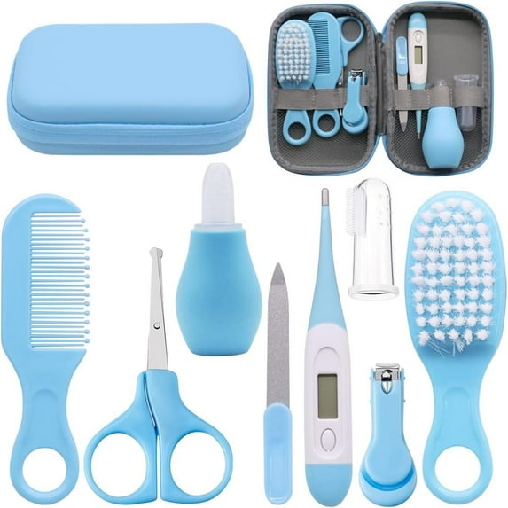 Baby Grooming Kit,Bexikou 8pcs Baby Essential Daily Care Kit with Storage Case, Travelling Home Nursery Baby Nail Kit for Newborn Infant Toddler Healthcare & Grooming(Blue)