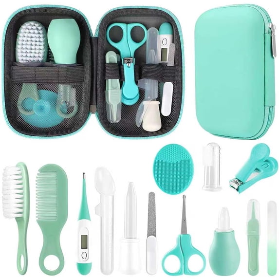 Baby Grooming Kit, Infant Safety Care Set with Hair Brush Comb Nail Clipper Nasal Aspirator,Baby Essentials Kit for Newborn Girls Boys (Green Baby Grooming kit)