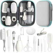 Baby Grooming Kit, Infant Safety Care Set with Hair Brush Comb Nail Clipper Nasal Aspirator,Baby Essentials Kit for Newborn Girls Boys Grey White