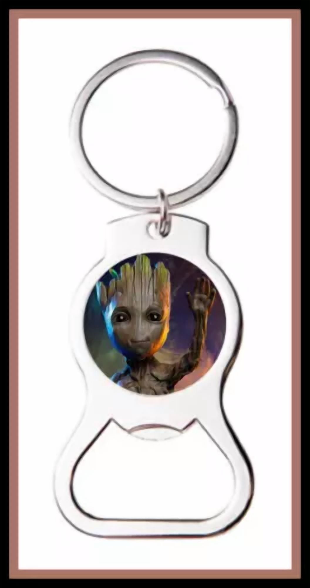 Baby Groot Waving Custom Bottle Opener Keychain Key Ring - Stocking Stuffer Gift