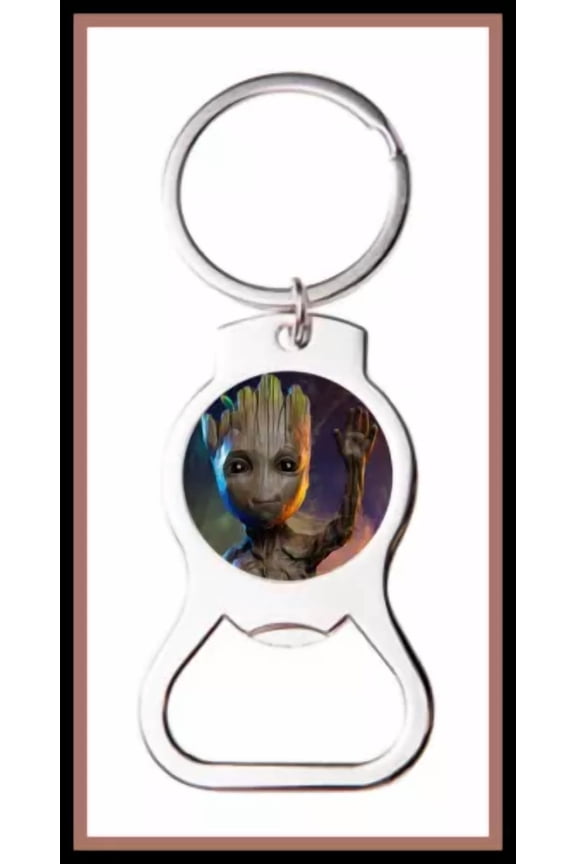 Baby Groot Waving Custom Bottle Opener Keychain Key Ring - Stocking Stuffer Gift