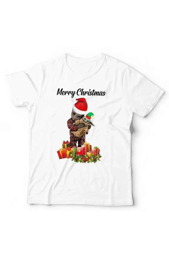 Baby Groot and Little Space Friend Cute Sci Fi Festive Christmas Graphic Unisex T-Shirt, up to size 5XL
