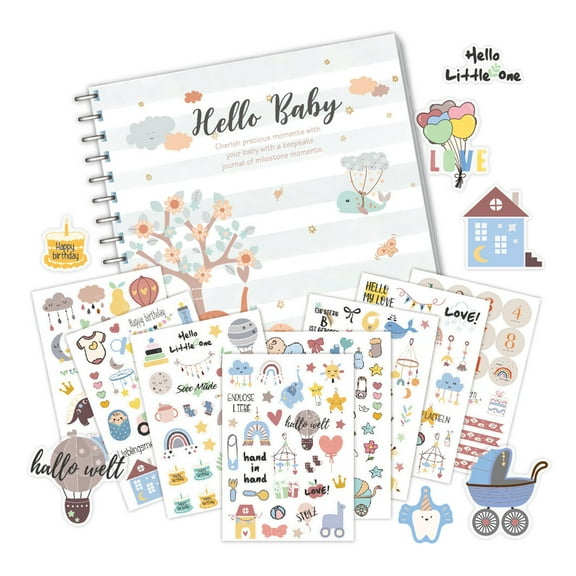 Baby Growth Record Book Scrapbook Stickers Story-Like Baby Milestone Album DIY Friendly Baby Development Scrapbook