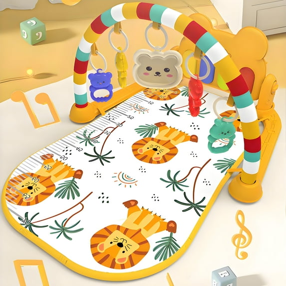 Baby Gym Mat,POPO Upgrade Baby Play Mat with Music and Toys for Boys and Girls Baby Shower Gift,Yellow