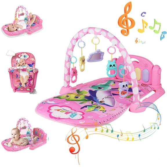 Baby Gym Play Mat 3 in 1 Fitness Music and Lights Fun Piano Activity Mat Infant Newborn Toys(Pink)