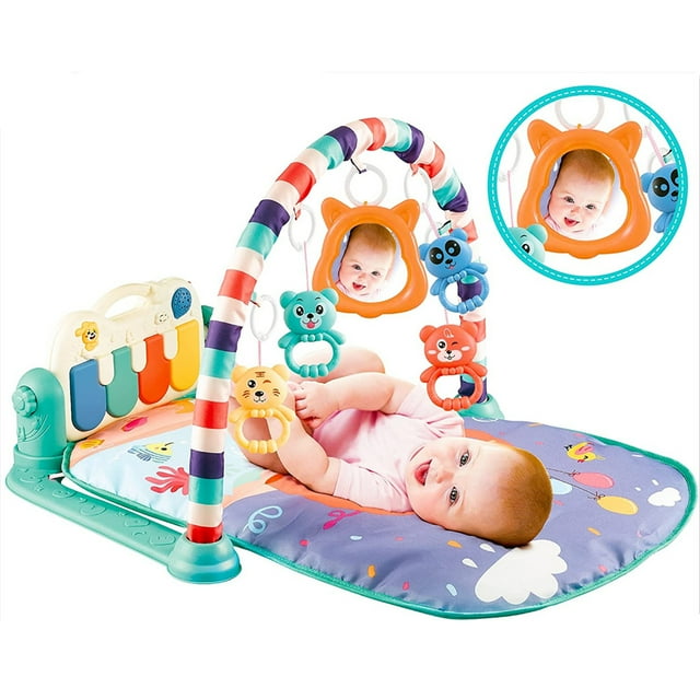 Baby Gym Play Mat, 3 in 1 Fitness Rack with Music Lights, Fun Piano