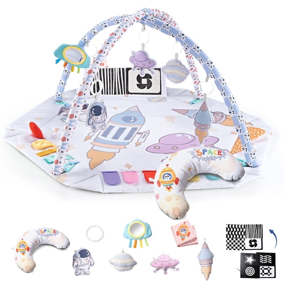 Baby Playmat,4 Developmental Zones Gym Activity Center Tummy Time Space Infant Play Mat