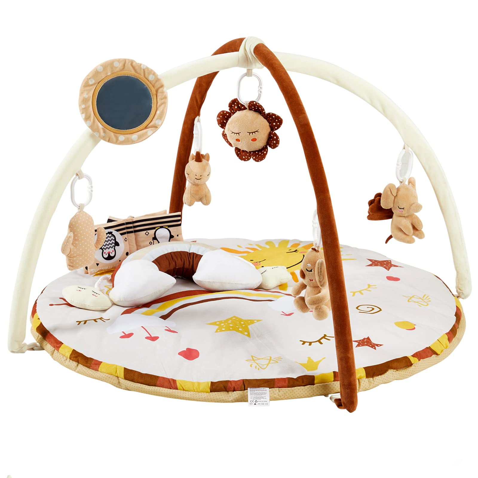 Brown and Beige Round Baby Gym Activity Center with Toys