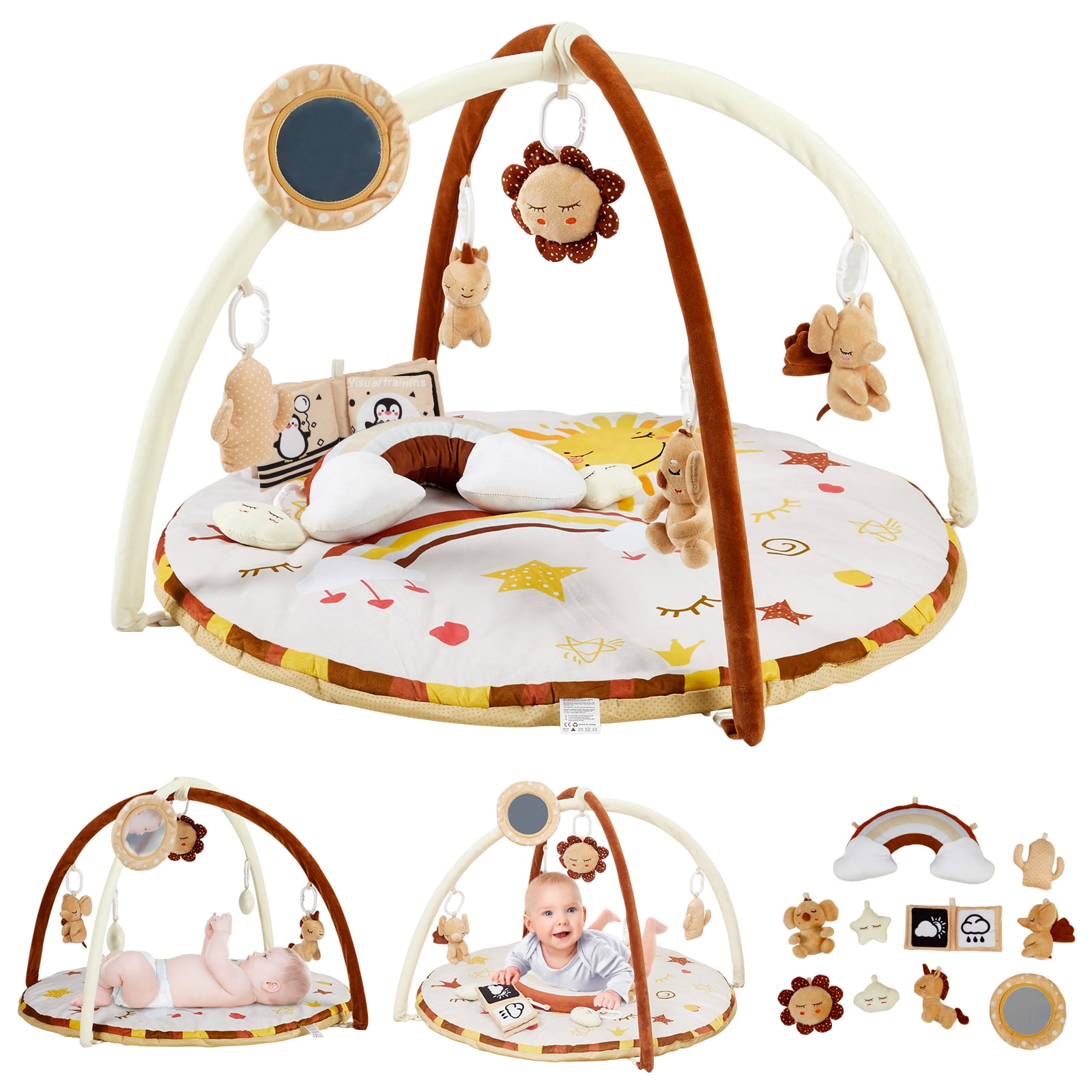 Brown and Beige Round Baby Gym Activity Center with Toys