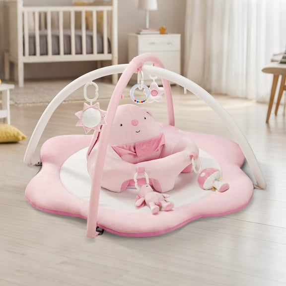 suihuooo Baby Gym Play Mat With 5 Detachable Toys Activity Tummy Time Playmats for Newborn 0-18 Months,Pink