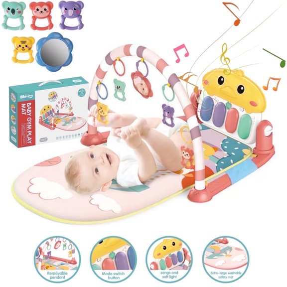 Baby Gym Play Mat with Sensory Toys,Gift Set for Toddler Infants Aged 0-12 Months Babies 29"22"16"