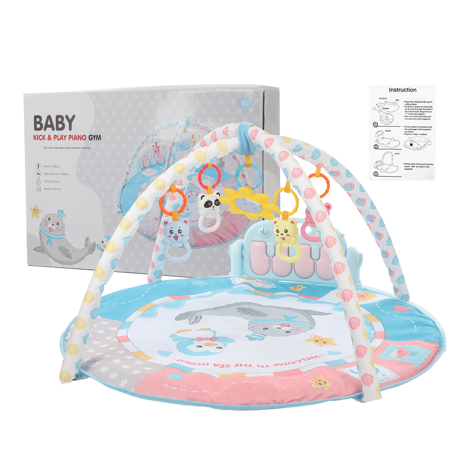 Baby Gym Play Mats Multicolor 5 in 1 Kick and Play Piano Gym Activity