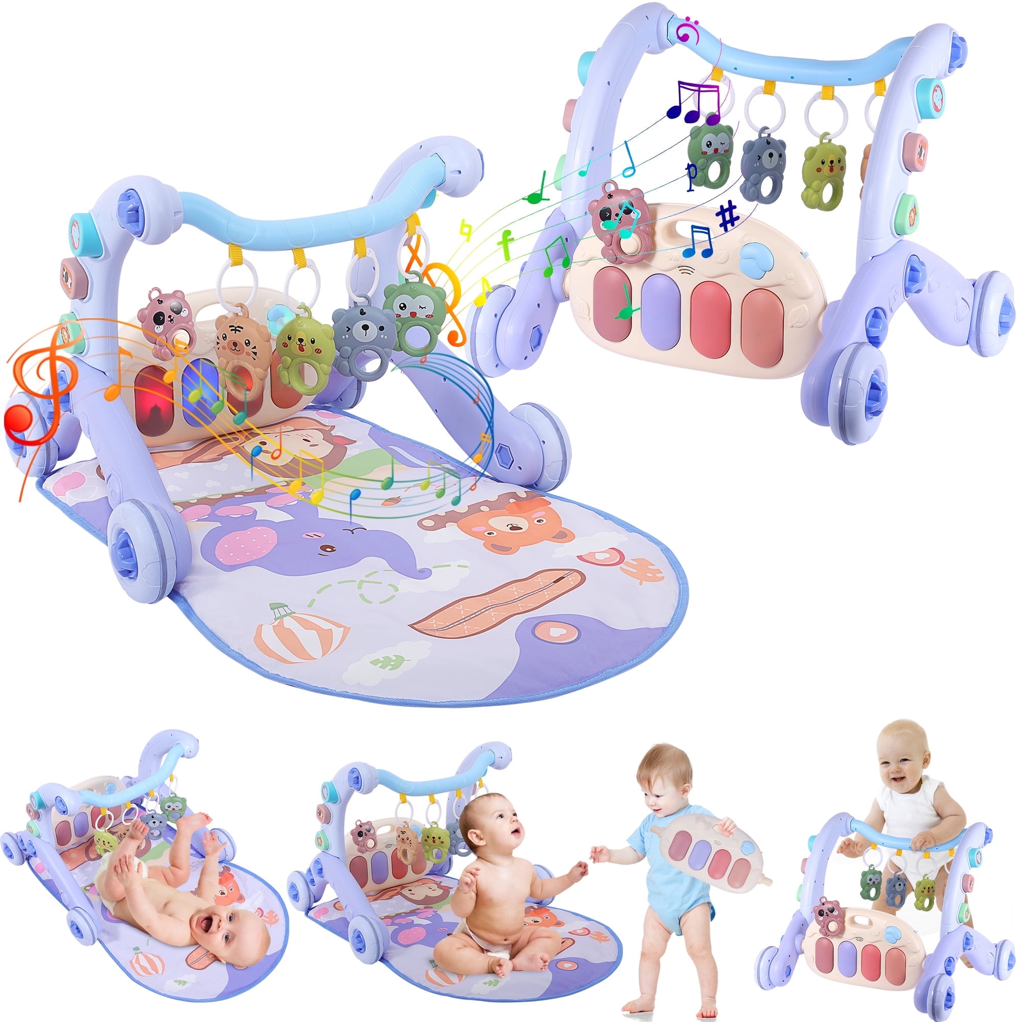 FVLOENG Baby Gym Playmat for Infant,Tummy Time Mat with 5 Infant Sensory Baby Toys & Musical Piano Activity for 0-36 Months Boys Girls
