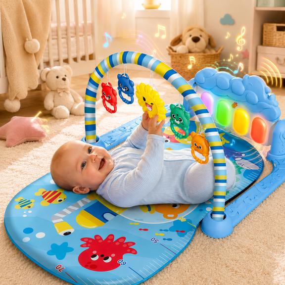 Baby Gyms Play Mats Play Piano Gym Mat Activity Mat for Tummy Time with 5 Infant Learning Sensory Music and Lights for Newborns Toddlers Toys