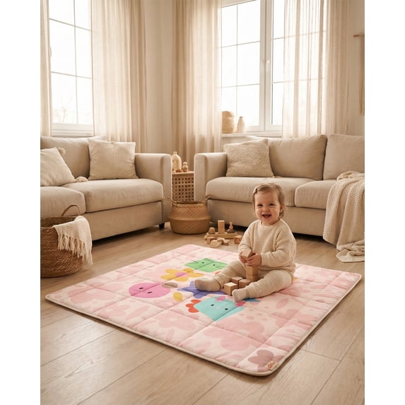 Tiny Marvels Baby Play Mat for Floor, Super Soft, Non-Slip,Fits 50x50 Playpen,Age_Group 0-5 Years(Pink Floral)