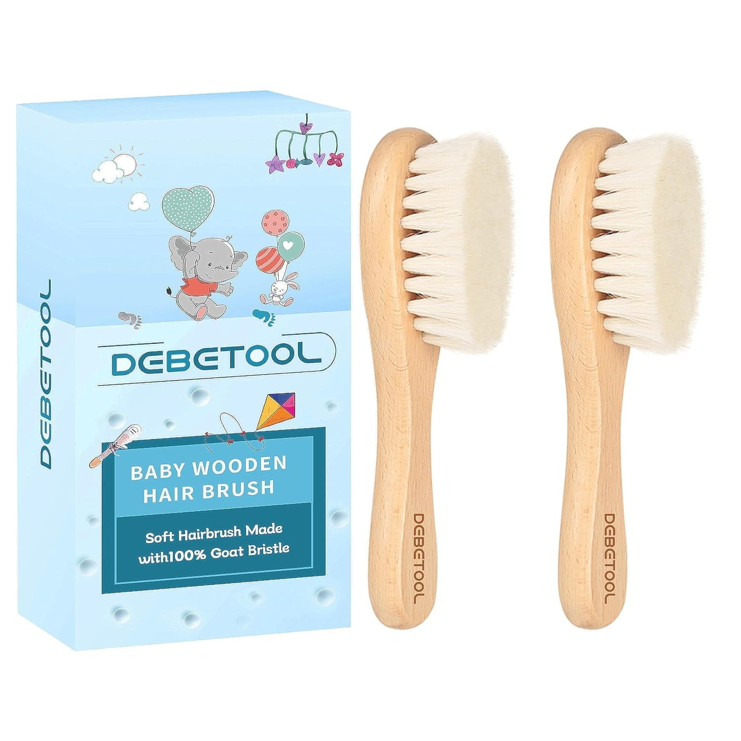 Baby Hair Brush, 2 Packs - Natural Wooden Brush with Premium Goat Bristle, Ideal for Newborns & Toddlers, Promotes Healthy Hair Growth, Prevents Scalp Irritation, Off-white