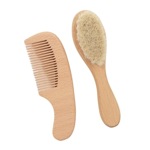 Baby Hair Brush and Comb Set,Natural Goat Hair Brush Wood Baby Cradle Caps Comb