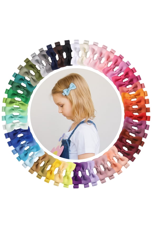 Baby Hair Clips 50PCS Baby Girls Fully Lined Baby Bows Hair Pins Tiny 2" Hair Bows Alligator Clips for Baby Girls Infants Toddlers in Pairs
