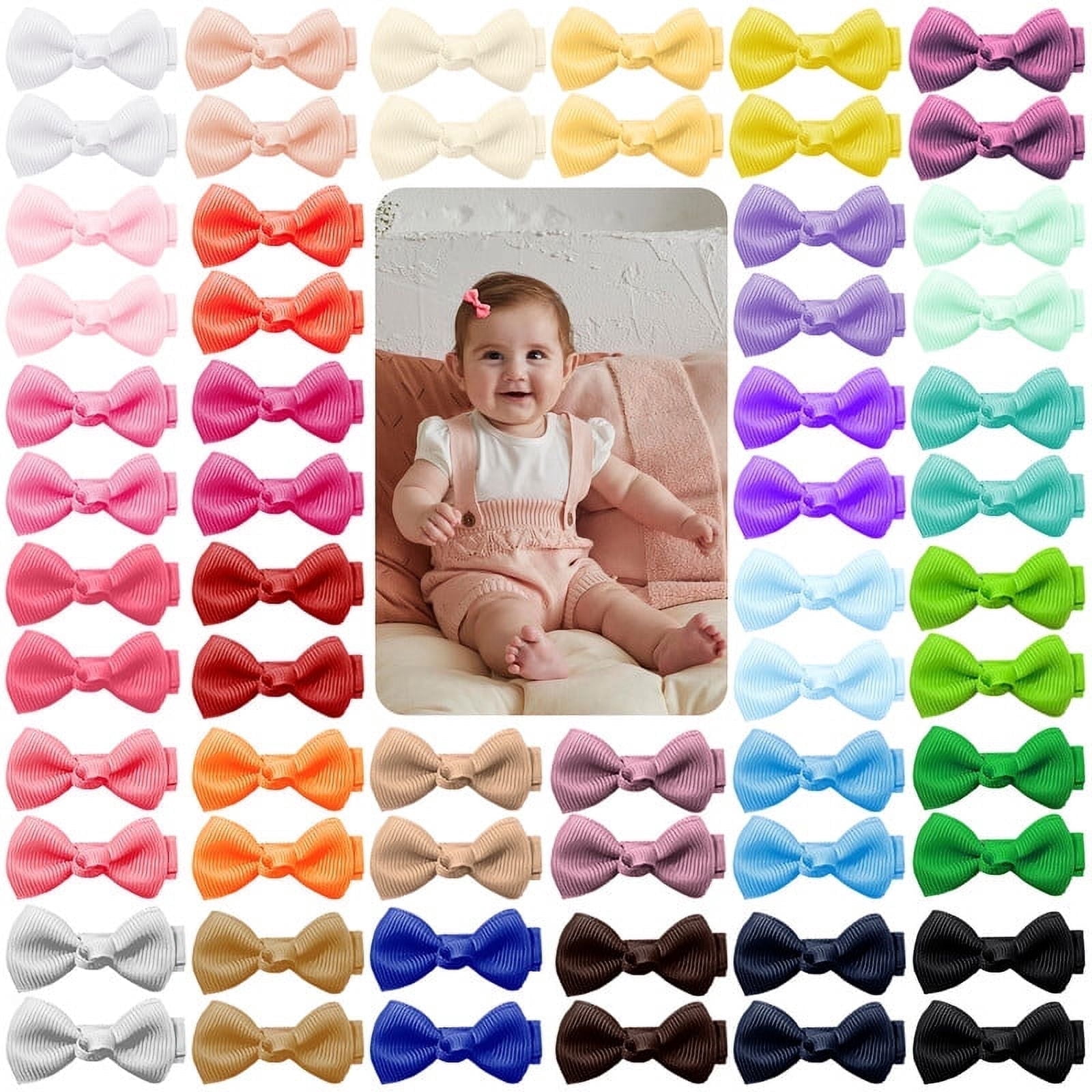 Baby Hair Clips 60PCS, Tiny 2" Grosgrain Ribbon Fully Lined Baby Hair Bows Alligator Clips, Baby Hair Barrettes Accessories for Girls Newborns Toddler Infant Fine Hair (30 Colors in Pairs)
