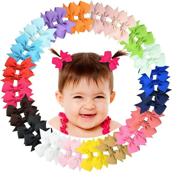Baby Hair Clips,Bows for Baby Girls,3" Baby Hair Clips Fully Lined Bows,Tiny Alligator Clips for Infants and Toddlers in 20 Pairs(20 Color)