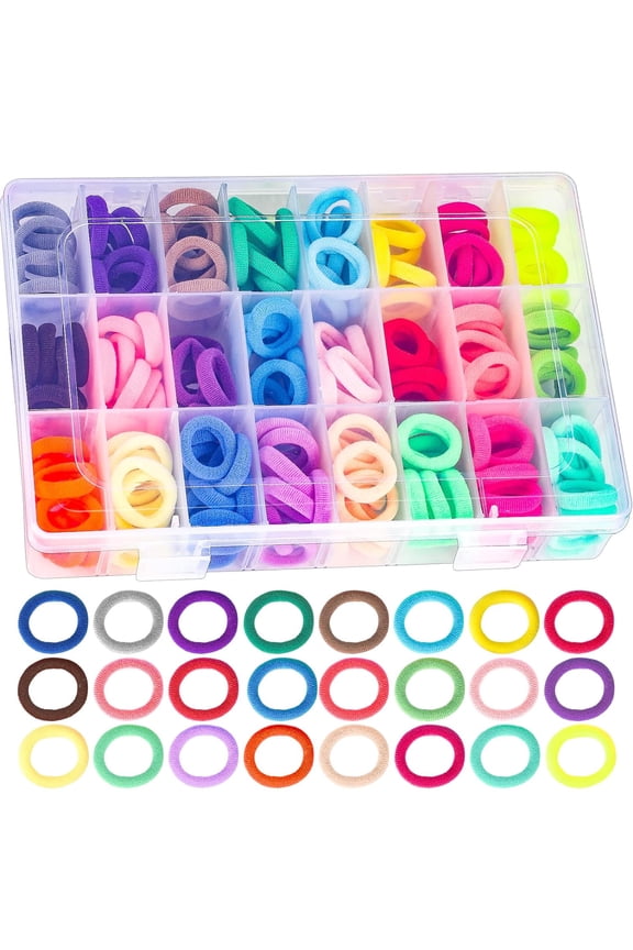 Baby Hair Ties, 200 Pcs Toddler Hair Ties with Organizer Box Colorful Cotton Seamless Hair Bands Stocking Stuffers for Kids Girls(24 Colors)