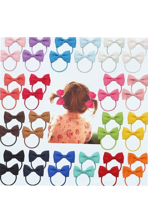 Baby Hair Ties,40pcs Boutique Hair Bows Tie Baby Girls Kids Children Rubber Band Ribbon Hair bands (2 Inch)