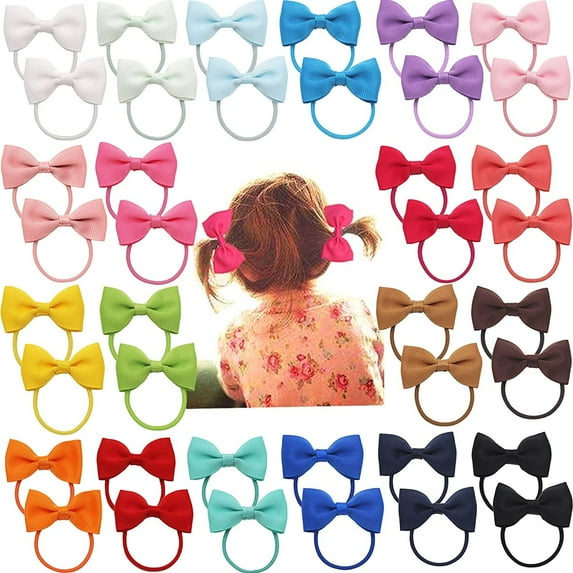 Baby Hair Ties with Bows, 40pcs 2 inch Baby Hair Bows Durable Rubber Bands Ponytail Holders Toddler Hair Accessories for Baby Girls Infants Toddlers Gifts in Pairs