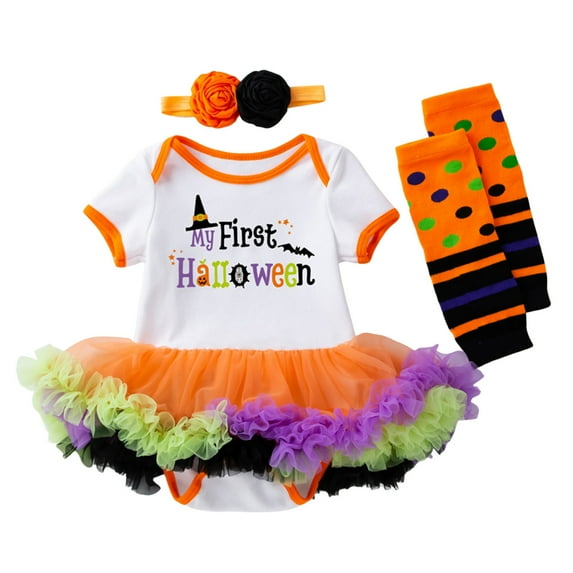 Baby Halloween Clothes, Short Sleeve Halloween Printed Romper Bodysuit Set Outfits(Size:6-12 Months)