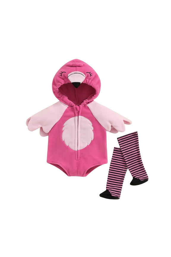 Baby Halloween Costumes 6M 12M 18M 24M Flamingo Costume Zipper Hooded Flamingo Romper with Wings Animal Costume Cosplay Outfit