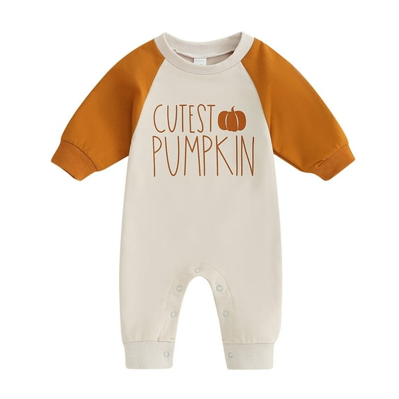 Baby Halloween Romper 3M 6M 12M 18M Raglan Long Sleeve Round Neck Pumpkin Letter Print Jumpsuit Newborn Clothes