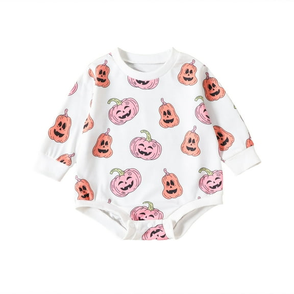 Baby Halloween Romper 6M 12M 18M 24M Long Sleeve Round Neck Cartoon Pumpkin Print Bodysuit Newborn Clothes