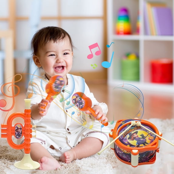 Baby Hand Drum Musical Toy Set, Early Education Percussion Instruments with Rattle Trumpet, ABS Plastic Sensory Toy for Toddlers, Fine Motor Skill Development, Birthday Gift
