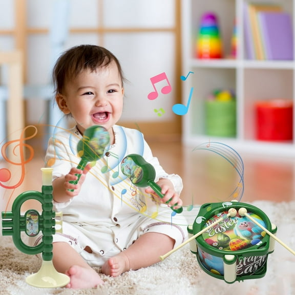 Baby Hand Drum Musical Toy Set, Early Education Percussion Instruments with Rattle Trumpet, ABS Plastic Sensory Toy for Toddlers, Fine Motor Skill Development, Birthday Gift