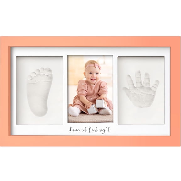 Baby Hand and Footprint Kit - Clay Handprint Keepsake Frame, Newborn Nursery Picture Frame, Personalized New Mom Gifts for Baby First Christmas Shower (Auburn)