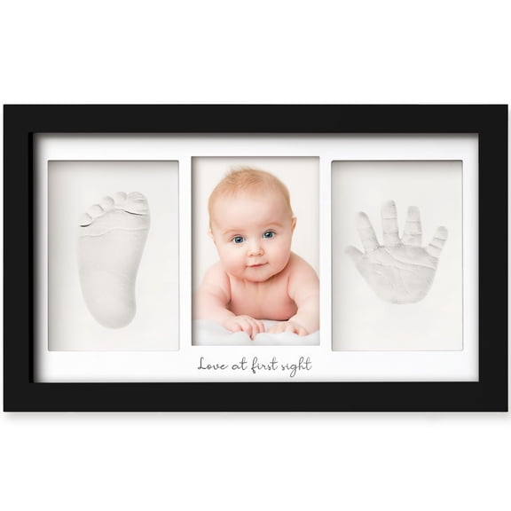 Baby Hand and Footprint Kit - Clay Handprint Keepsake Frame, Newborn Nursery Picture Frame, Personalized New Mom Gifts for Baby First Christmas Shower (Auburn)