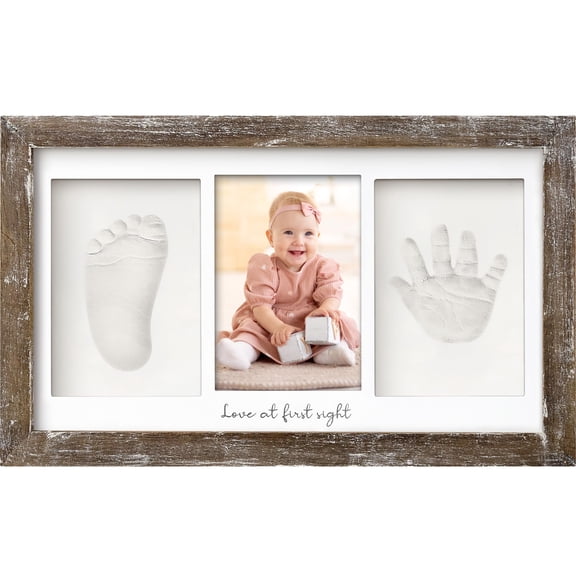 Baby Hand and Footprint Kit - Clay Handprint Keepsake Frame, Newborn Nursery Picture Frame, Personalized New Mom Gifts for Baby First Christmas Shower (Auburn)