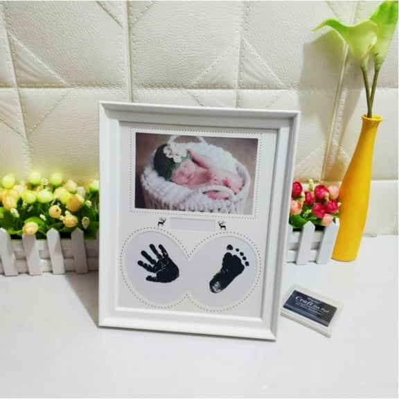 Baby Hand and Footprint Kit, Newborn Handprint Foot Print Keepsake Frame, Dog Pet Paw Prints Clay Kits Picture Frames, Baby Shower/Mom To Be/New Parents/Boy Girl Gift (White)