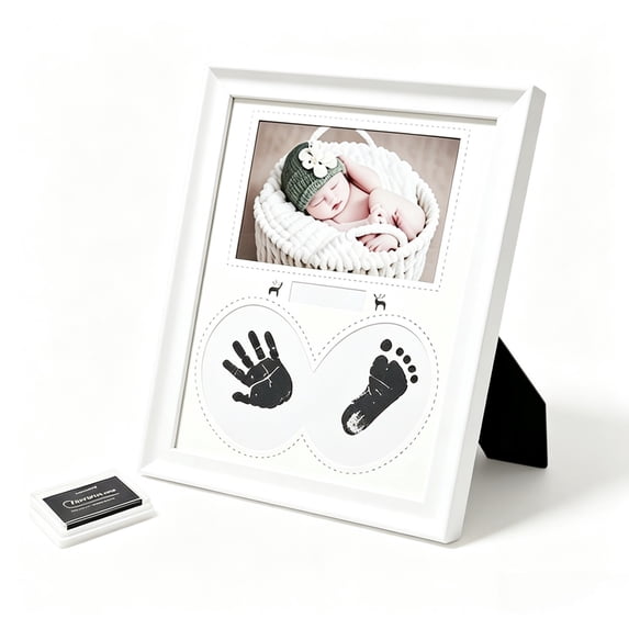 Baby Hand and Footprint Kit, Newborn Handprint Foot Print Keepsake Frame, Dog Pet Paw Prints Clay Kits Picture Frames, Baby Shower/Mom To Be/New Parents/Boy Girl Gift (White)