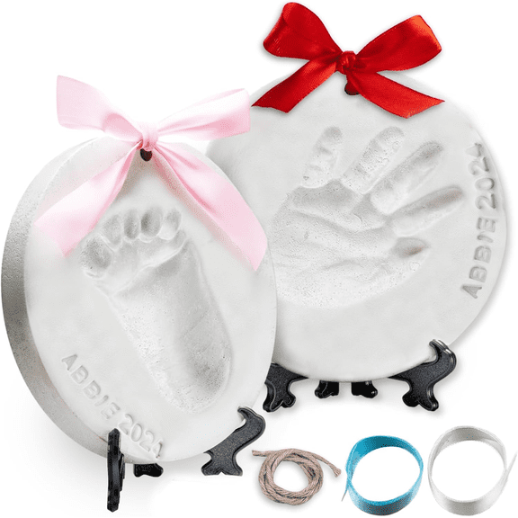 Baby Handprint Footprint Ornament Clay Casting Kit 2 Easels Ribbons