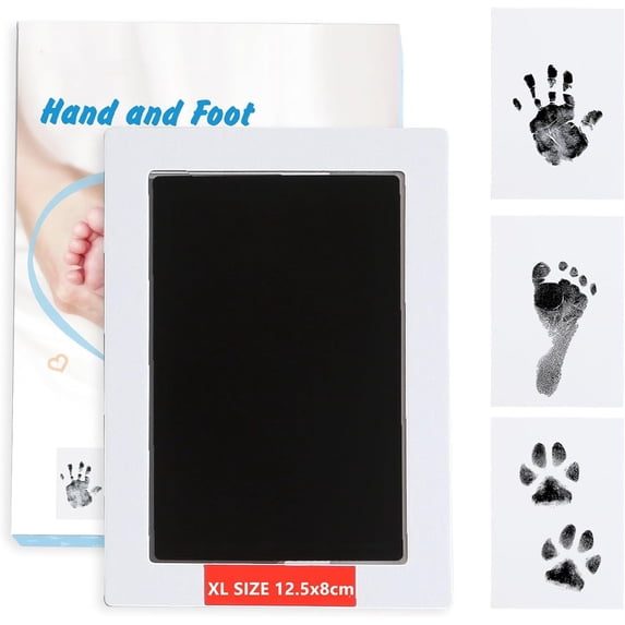 Baby Handprint and Footprint XL Size Kit,1 Pack Baby Handprint Ink Pads with Clean-Touch & 3 Imprint Cards,Inkless Print Kit Safe Non-Toxic for Baby Feet and Hands, Family Keepsake, Pet Paw