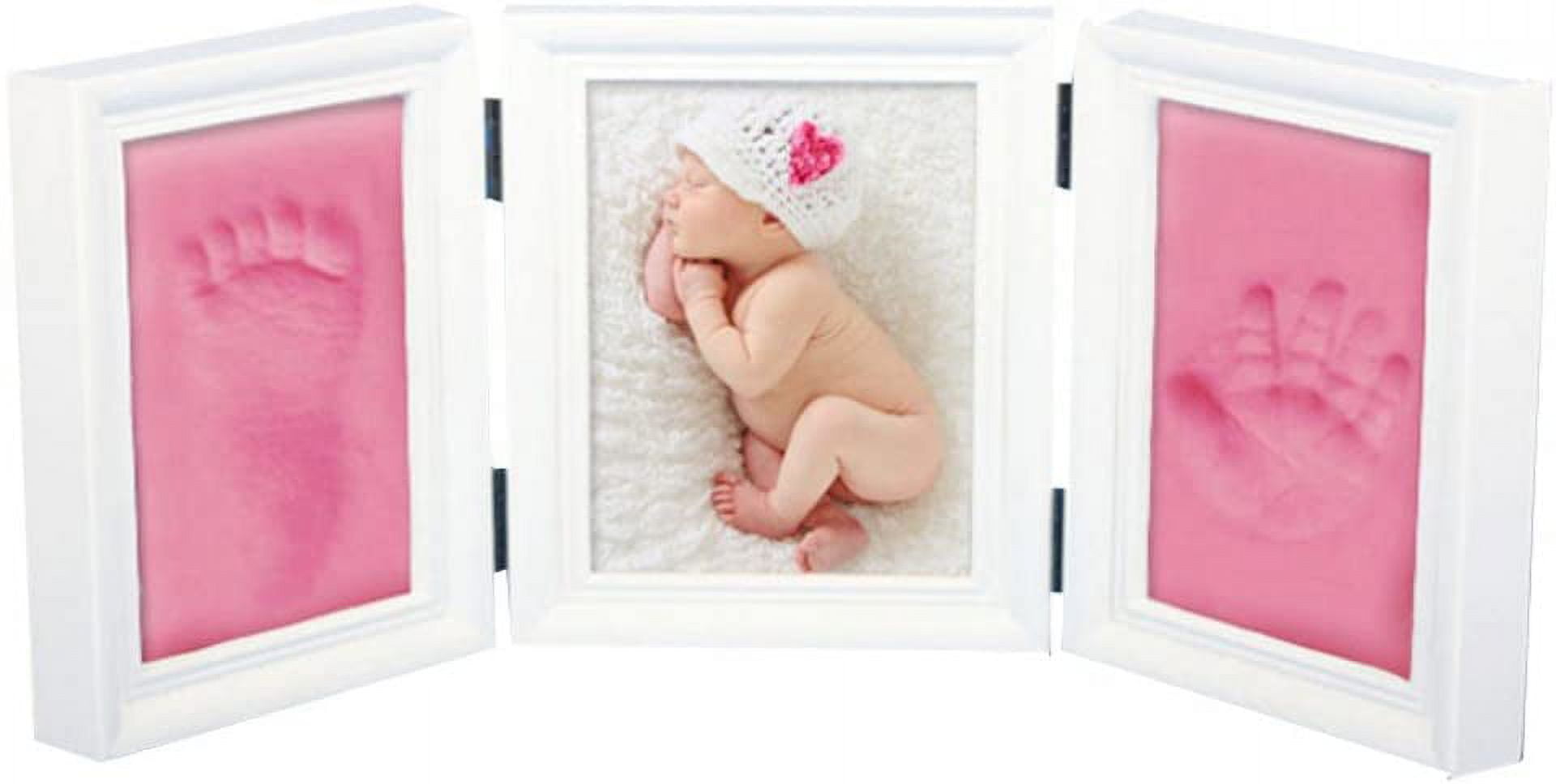 Baby Handprint Photo Frame Kit Pink Clay with White Wood Frame