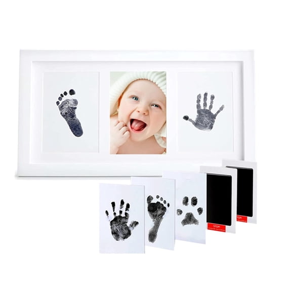 Baby Hand and Footprint Kit,Inkless Baby Handprint Kit with 2 Safe Clean-Touch Ink Pads and a Wooden Baby Picture Frame for Newborn,Baby Boys & Girls,Baby Gifts for New ParentsBaby Shower