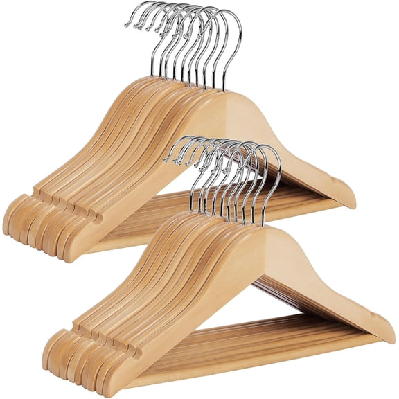Baby Hangers 20 Pack, Maple Wood Clothes Organizer for Toddler, Kids Wooden Hanger with Pant Bar for Closet, Natural Maple Wood Color