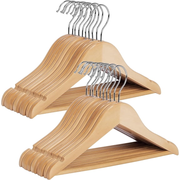Baby Hangers 20 Pack, Maple Wood Clothes Organizer for Toddler, Kids Wooden Hanger with Pant Bar for Closet, Natural Maple Wood Color